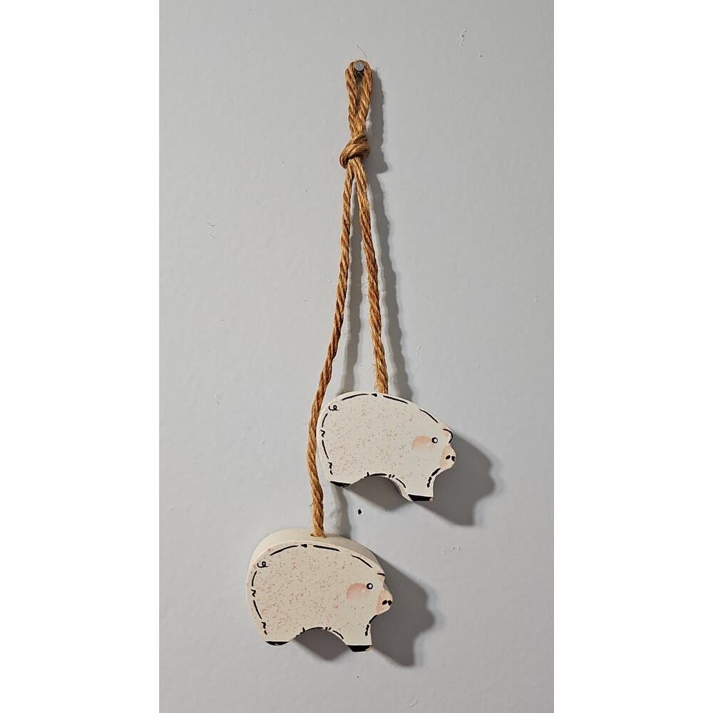 Vintage Wooden Pig Wall Hanging Figurines Farmhouse Rustic Country Cottagecore